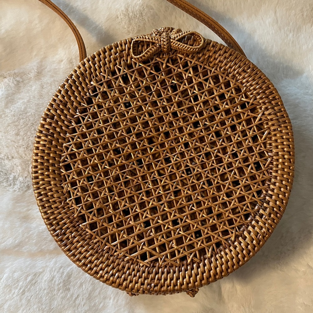 Anthropologie Bag Handwoven Round Rattan Wicker Crossbody Purse‎ - Picture 8 of 16